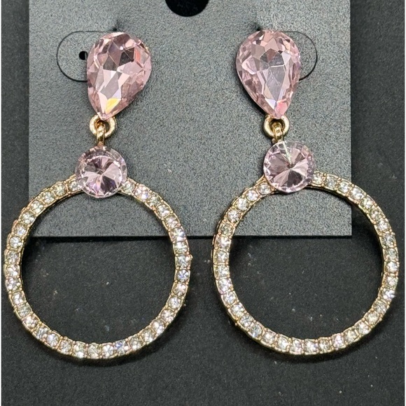 Saks Fifth Ave Pink Teardrop Crystal Post With Drop Hoop Pave Earrings - Picture 3 of 8